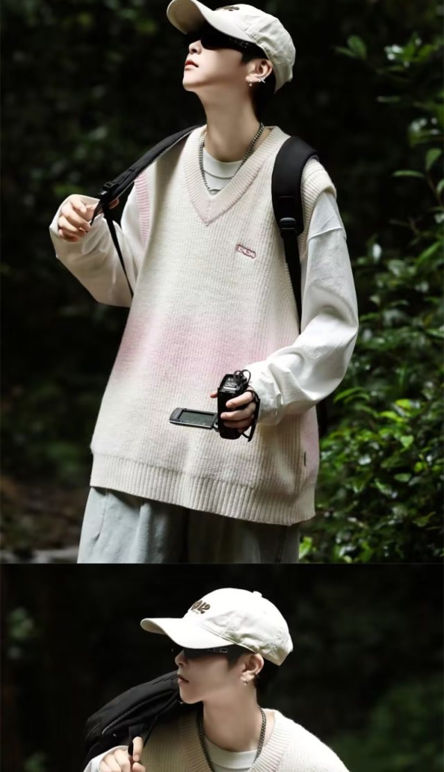 Gradient V-neck embroidered knitted pullover with vest sweater XZ307-MY2335-P55_voghion.com