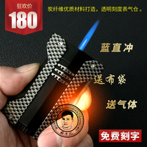 Side press TRANSPARENT air compartment HANDSTAND lock BOUTIQUE CARBON FIBER CIGAR STRAIGHT-forward BLUE FLAME JIFENG MONSOON LIGHTER