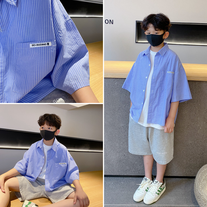 Boys short-sleeved shirt Summer new children's clothing Children's thin striped shirt Big child loose summer top jacket