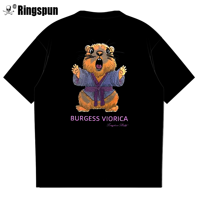 Ringspun Light-Sensitive Color-Changing Groundhog Trendy Brand Heavy Cotton Heavy-Duty Embroidery Short-Sleeve T-Shirt for Men Summer Fashion