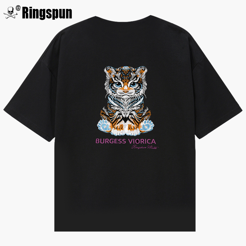 Ringspun Cartoon Tiger Heavy Cotton Heavy-Duty Embroidery Trendy Brand Short-Sleeve T-Shirt for Men Summer American High Street Style Ringspun Cartoon Tiger Heavy Cotton Heavy-Duty Embroidery Trendy Brand Short-Sleeve T-Shirt for Men Summer American High Street Style