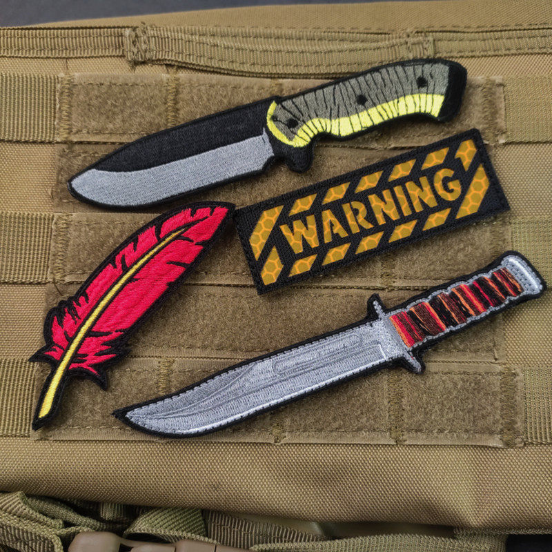 Red feather embroidery Velcro badge personality creative reflective bag stickers military fan tactical morale badge sewing armband