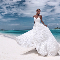 Original design Luxury Vacation Extra Long Mopping White High Waist Dress Long Dress Bridesmaid Dress LMLKB-34