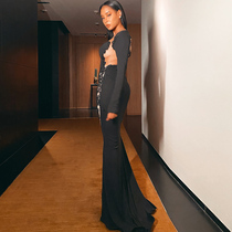 LOVEMILK Los Angeles niche sexy mesh lace goddess long sleeve mop fish tail dress LM981