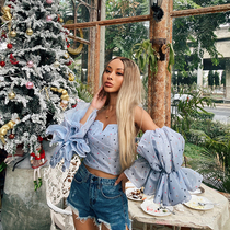 LOVEMILK Resort French Sexy Poles Extra Large Lantern Sleeve Off-Shoulder Shirt Women 2 Color LGB-576