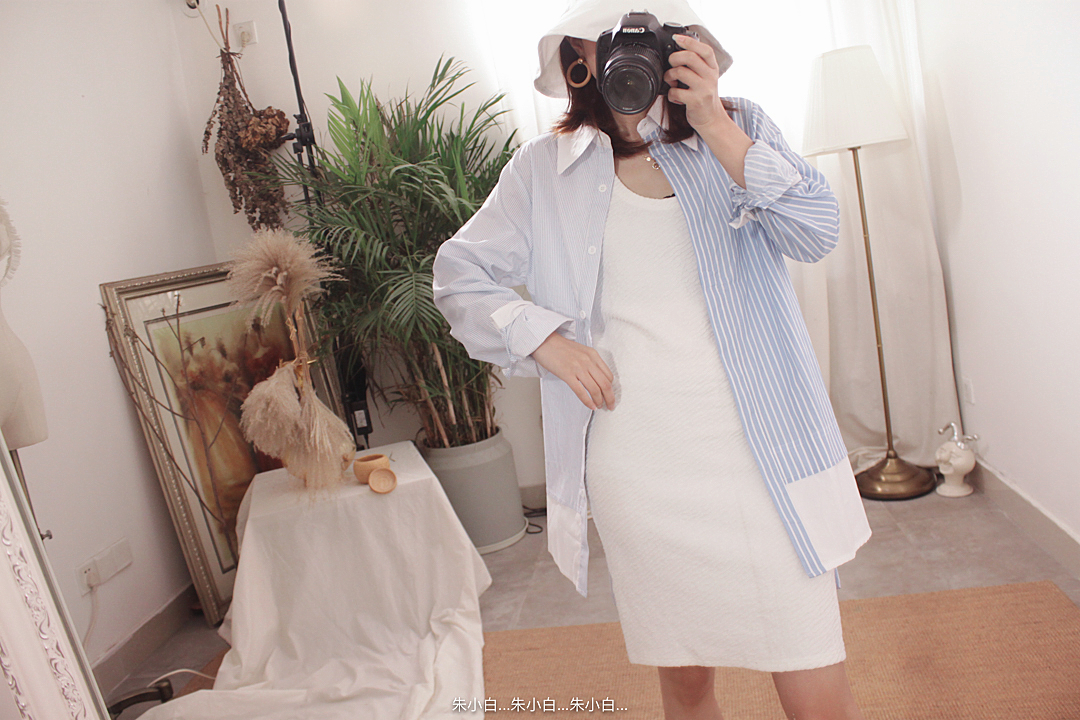 Thiết kế giả hai mảnh đầu mùa thu sọc dọc lỏng ve áo dài tay áo cardigan B 2028 sơ mi đẹp