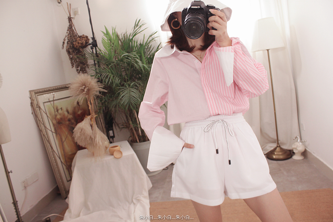 Thiết kế giả hai mảnh đầu mùa thu sọc dọc lỏng ve áo dài tay áo cardigan B 2028 sơ mi đẹp