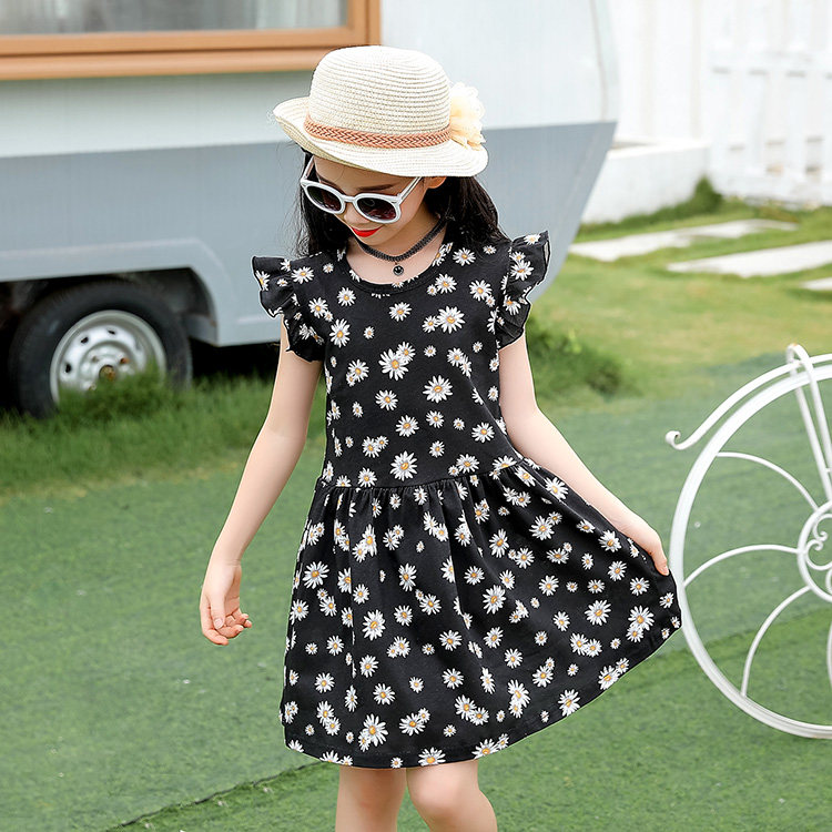 New Rainbow Bus Girl's Summer Daisy Printed Princess Dress Baby Pure Cotton Hustle With Little Fresh