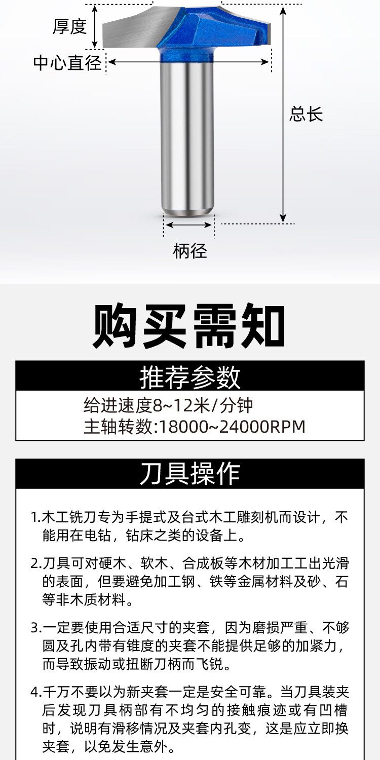 Фреза 门板刀1/2薄型雕刻刀修边机刀头橱柜移门刀木工花边镂铣开槽刀具