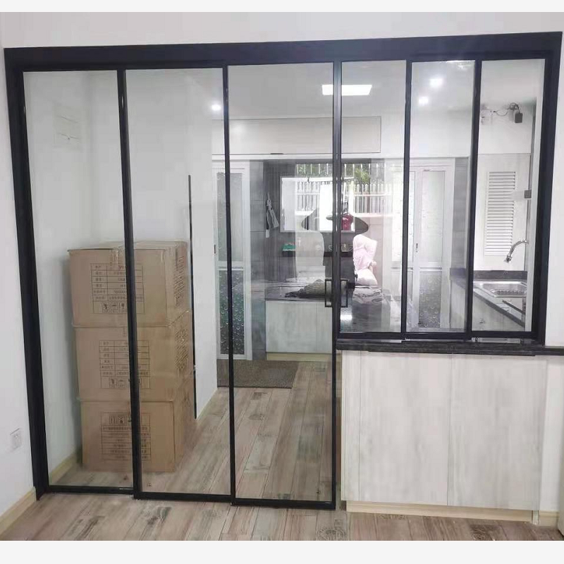 Kitchen sliding door bar folding three linkage hanging wheel road titanium magnesium alloy glass minimalist door living room Yang Tai sliding door