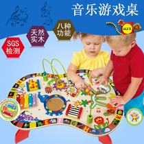 Infant childrens toys table music game table Hand knock piano beat drum around the beads 1-4 years old baby early education puzzle wooden