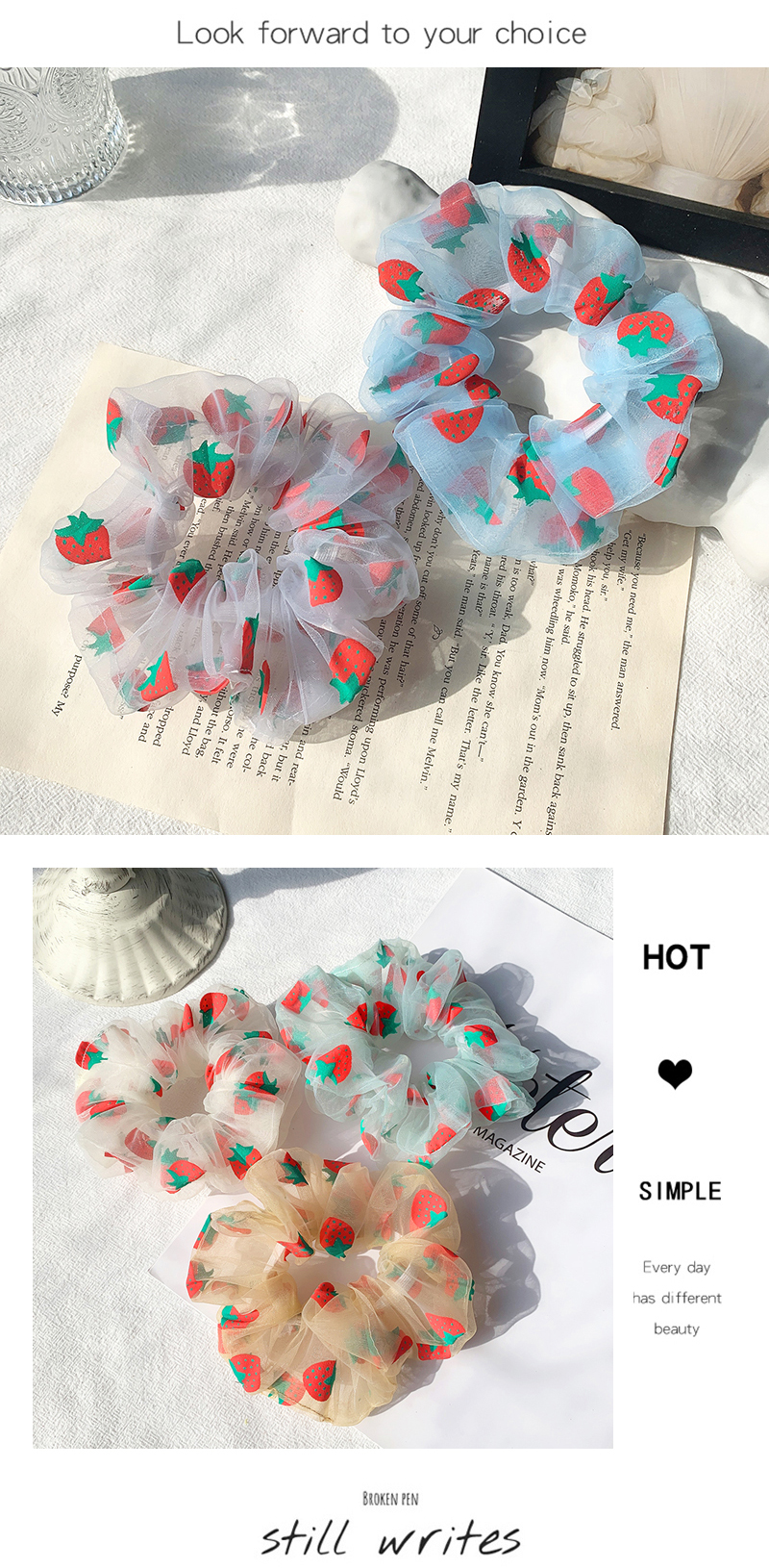 New Fashion Strawberry Retro Sweet Cheap Scrunchies Wholesale display picture 4