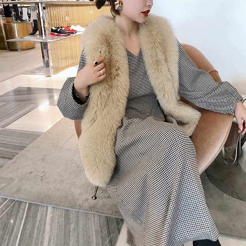 Trịnh Sisi lông "vest năm vương miện" cổ điển nhập khẩu lông cáo trở lại áo khoác lông - Faux Fur