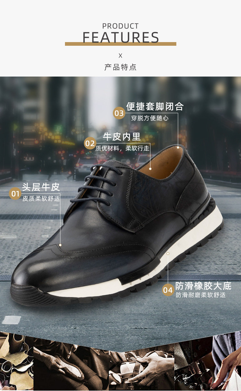 Chaussures Derby Homme en Cuir Véritable à Lacets Style Business Casual
