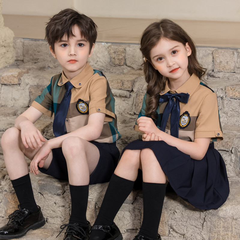 2022 new summer dress kindergarten uniform elementary school students school uniform graduation season six one performance clothing high-end British style