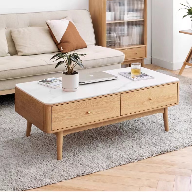 Japanese-style all solid wood slab tea table simple living room oak tea making tea table Nordic small apartment light luxury tea table