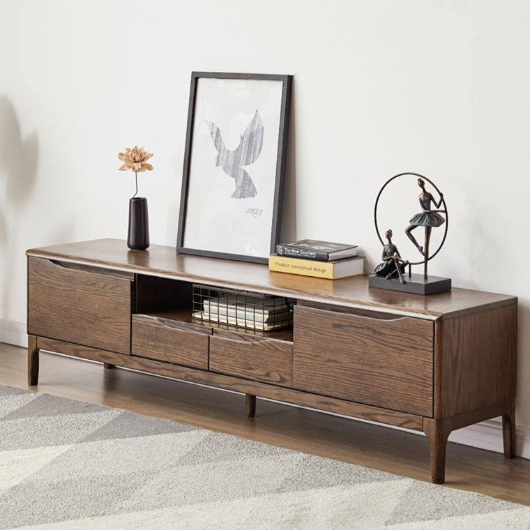 Peninsula pure solid wood TV cabinet Nordic oak floor cabinet modern minimalist small apartment low cabinet living room storage cabinet American style