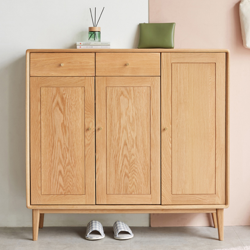 Factory direct sales of American red oak three-door shoe cabinet pure solid wood two-door Nordic style living room with side-by-side doors
