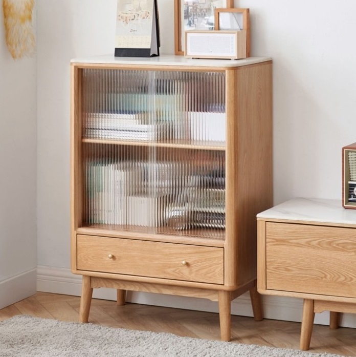 Nordic all-solid wooden plate side cabinet locker cabinet bookcase Magazine cabinet tea cabinet minimal glass door