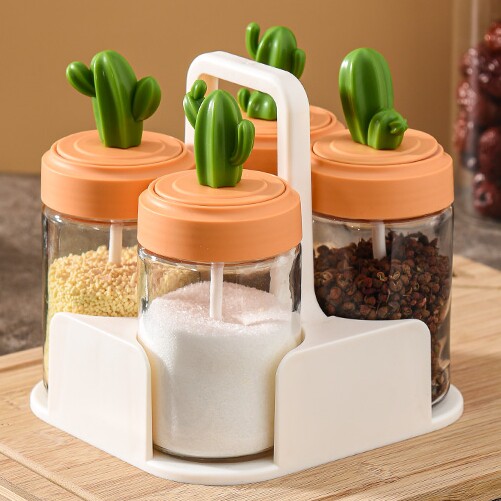 Cactus glass seasoning jar seasoning jar in combination suit seasoning case oil pot home seasoned bottle seasoning bottle-Taobao