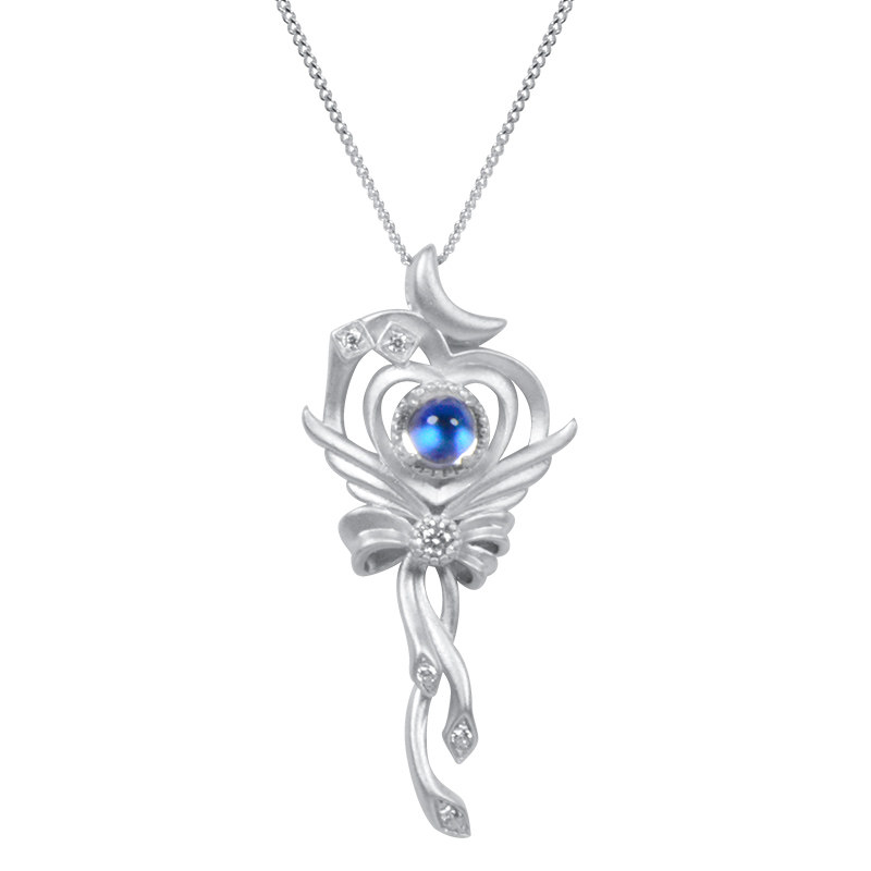 천연 월장석 마술 지팡이 펜던트 S  강한 푸른 빛 소녀 심장 홀 틈새 디자인 쇄골 목걸이
