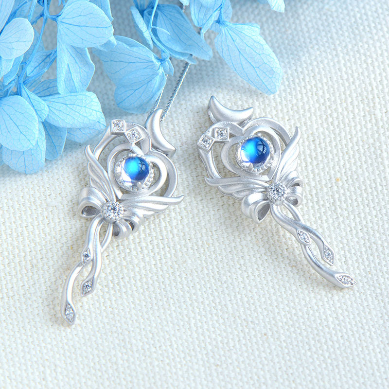 천연 월장석 마술 지팡이 펜던트 S  강한 푸른 빛 소녀 심장 홀 틈새 디자인 쇄골 목걸이