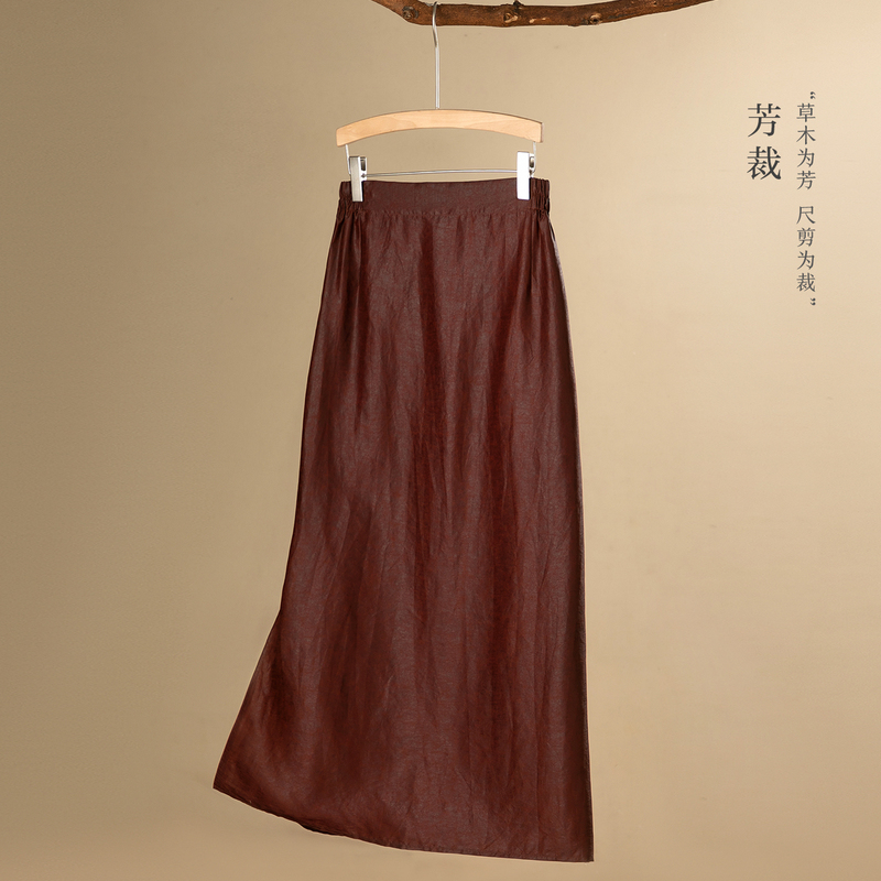 Shiny Silk Red Cloud Gauze Artistic Retro New Chinese Style National Style Elastic Waistband Everyday Versatile Skirt