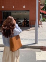 Soft leather tote tote bag Ins wind large capacity 2021 women new bifacial fashion single shoulder handbag commuter bag