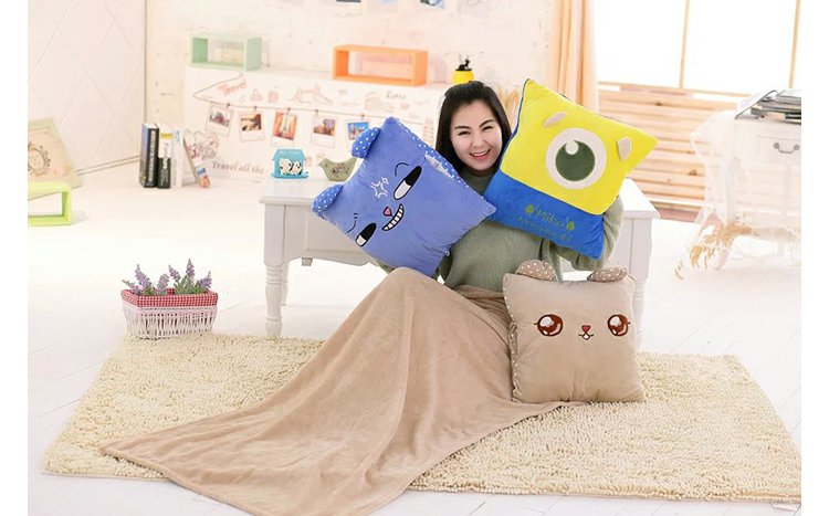 Gối chăn đôi sử dụng ba trong một điều hòa chăn mềm đồ chơi búp bê đệm phim hoạt hình ngủ trưa gối khăn tay ấm gối chăn 2 trong 1
