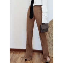 Mei San knows you are waiting for it coffee loose micro-lapped suit pants womens autumn new hems split casual pants view