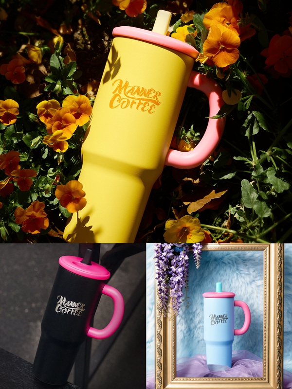 Manner Dreamy Blue and Pink Straw Stainless Steel Insulated Water Bottle Dark Night Barbie Cup Coffee Cup 770ml