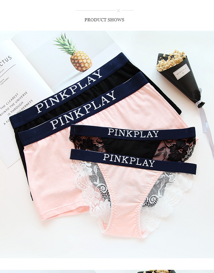 Thời trang Thư Cặp đôi Quần Cotton Màu đơn giản Sexy Ren Nữ Đồ lót nam Boxer Mid-Eo quần lót nữ cạp cao