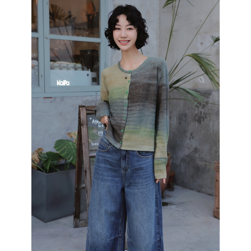 Tt Designer [Aoye Gradient] Gentle Gradient Sheep Wool Knit Sweater for Women Autumn Sweater Coat