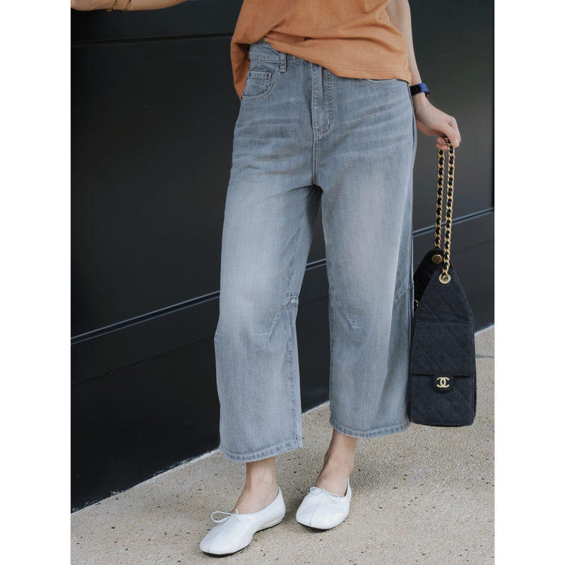Tt Designer [Leg-Slimming Soft Denim] Vintage Washed 100% Cotton Flared Pants Women's Summer Slimming Jeans
