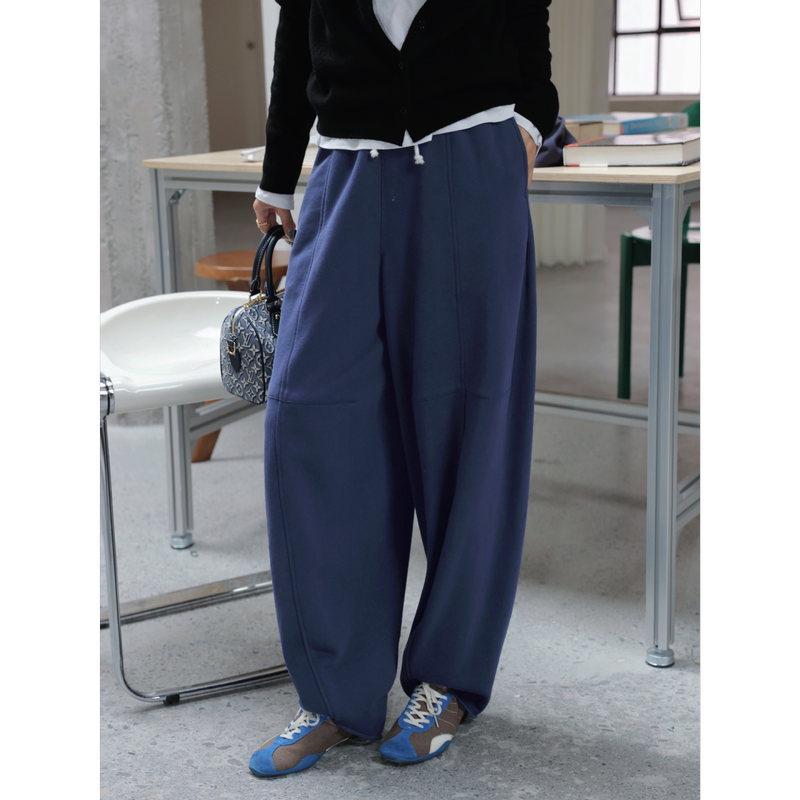 Tt Designer [Proportion Line] Draped Contrast Color Drawstring Elastic Waist Scimitar Wide-Leg Pants Autumn Warm Casual Pants