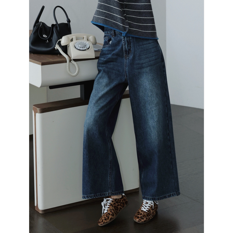 Tt Designer [Street Style] Vintage Gradient Handmade Washed High-Waisted Jeans for Women, Autumn Cropped Casual Pants