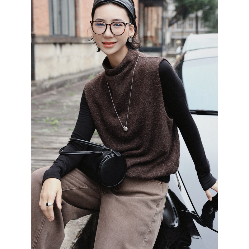 Tt Designer [Intellectual Wardrobe] Simple Style High-Neck Sleeveless Knitted Vest for Women, Autumn and Winter Commuting Vest Top