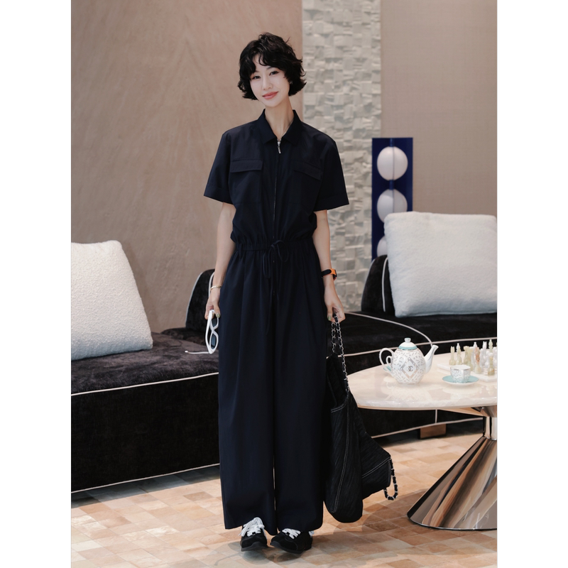 Tt Designer [Summer Dream Awakens] Workwear Style Half-Zip Lapel Jumpsuit for Women, Summer Wrinkle-Resistant Jumpsuit