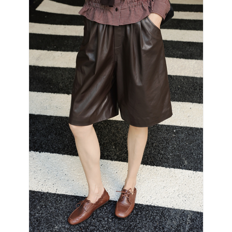 Tt Designer [New Layered Design] High-End Light Luxury Sheepskin Shorts Women's Autumn New Genuine Leather Pants