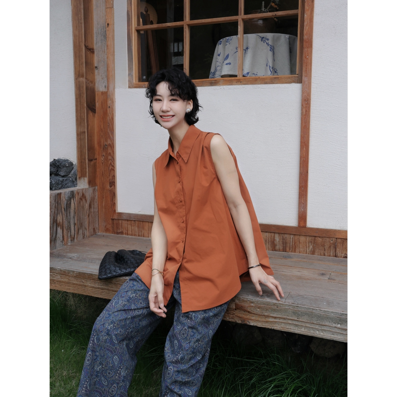 Tt Designer [Smell the Falling Flowers] Simple and Elegant, Slimming Shirt for Women, Summer Design, Sleeveless Top