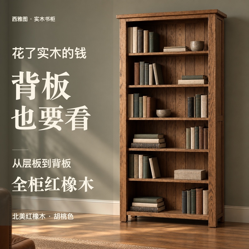 Solid Wood Bookcase, Oak Floor-Standing Bookcase, Natural Wood Storage Cabinet, Shelving Unit, American-Style Simple Retro Full-Wall Cabinet Solid Wood Bookcase, Oak Floor-Standing Bookcase, Natural Wood Storage Cabinet, Shelving Unit, American-Style Simple Retro Full-Wall Cabinet