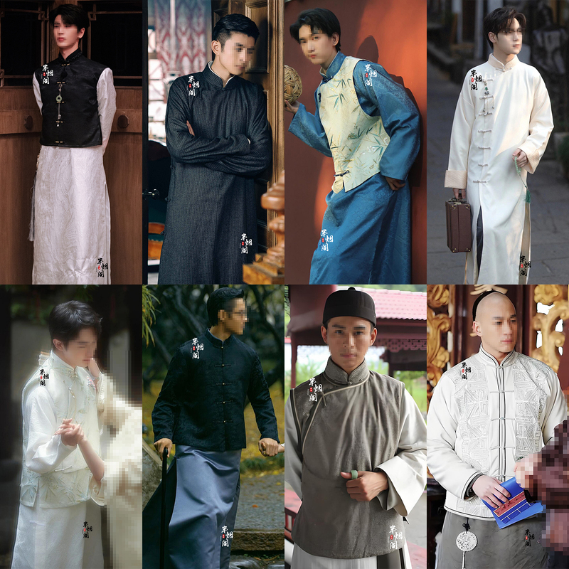 Republic of China Style Long Robe, Film and Television Costume, Late Qing and Early Republic Era Men's Long Robe, Traditional Style Film and Television Costume, Gentleman's Clothing, Shopkeeper's Jacket Republic of China Style Long Robe, Film and Television Costume, Late Qing and Early Republic Era Men's Long Robe, Traditional Style Film and Television Costume, Gentleman's Clothing, Shopkeeper's Jacket