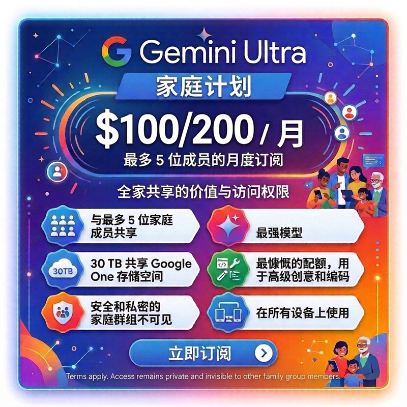 Gemini Ultra/Top Version/No Watermark/Guaranteed Quality/Stable and Long-Lasting/Us Region/Family Plan