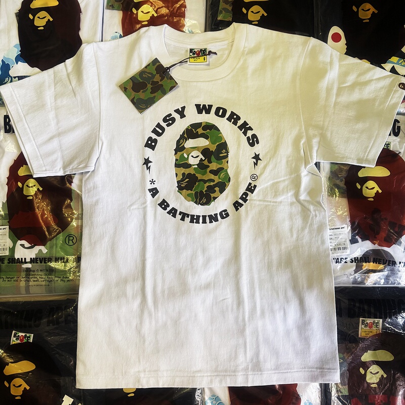 Bape Unisex Couple Matching Busy Works Camouflage Big Head Short-Sleeve T-Shirt