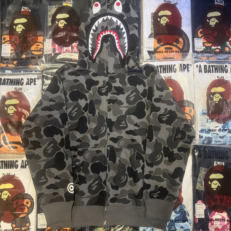 Bape Unisex Camouflage Shark Tiger Zipper Hoodie Black and Gray Sweatshirt Jacket Bape Unisex Camouflage Shark Tiger Zipper Hoodie Black and Gray Sweatshirt Jacket