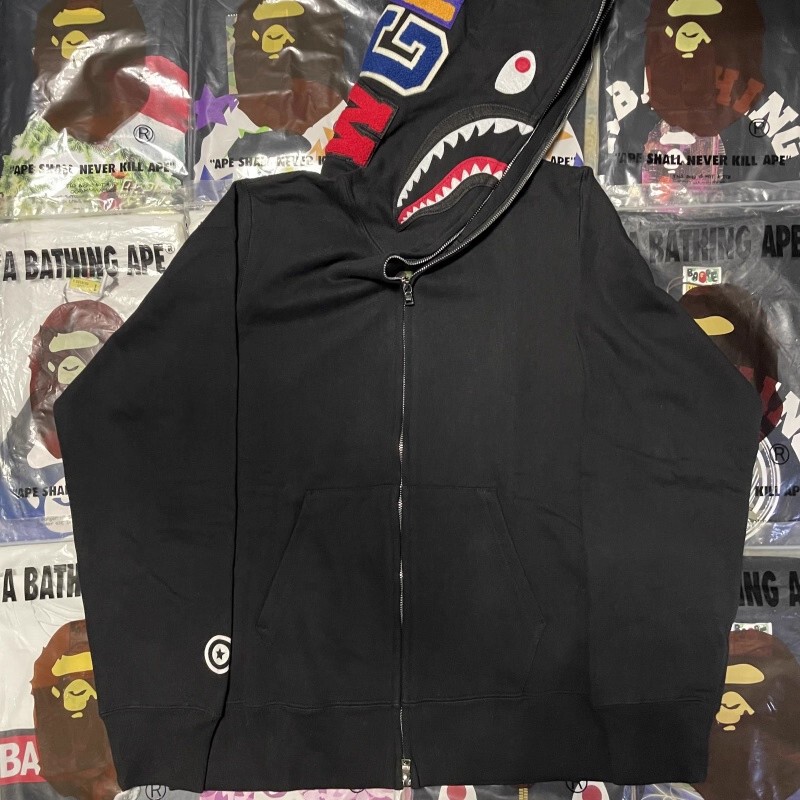 Bape Unisex Couple Matching Shark Tiger Solid Color Zip-Up Sweatshirt Hoodie Jacket