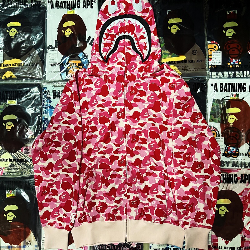 Bape Unisex Couple Matching Shark Zipper Hoodie Sweatshirt Pink Bape Unisex Couple Matching Shark Zipper Hoodie Sweatshirt Pink