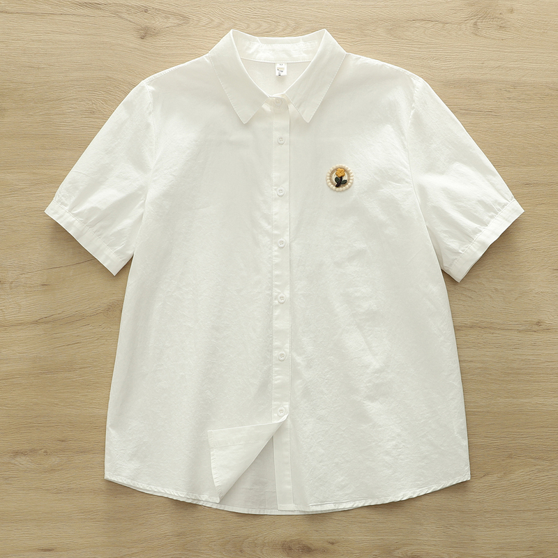 Summer New Style Pure Cotton Square Collar White Shirt Women's Short-Sleeved Fresh and Artistic Japanese Style Student Shirt Women's Top