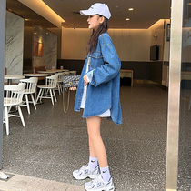 Coat Women 2021 Spring New Port flavor chic casual retro personality lapel long denim shirt women tide