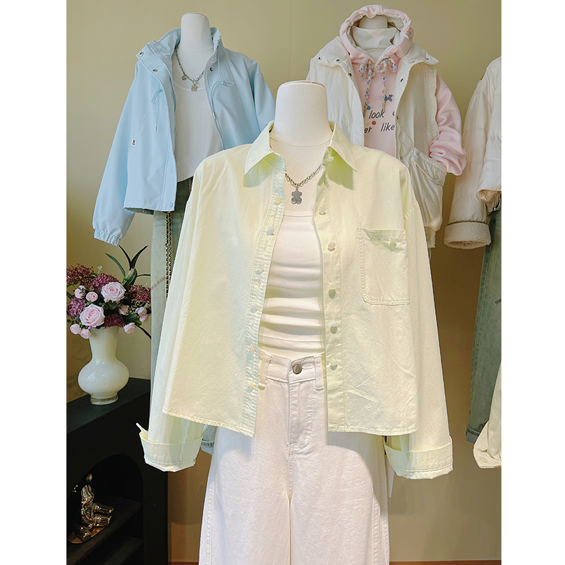 Fruit Green Short Sun Protection Shirt for Women, Summer Petite Cardigan Shirt Jacket, Spring and Autumn Dopamine Slimming Fashion Top